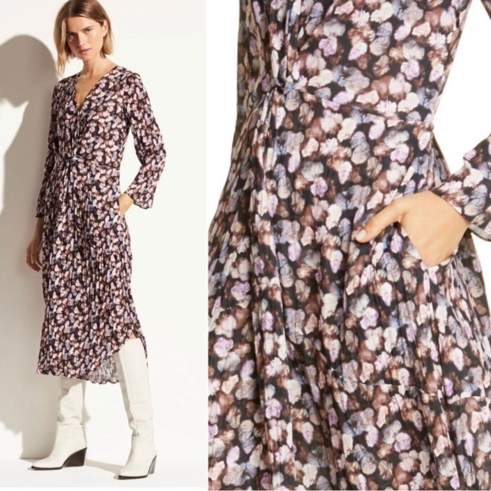 Vince Esme Micro Painted Floral Twist Drape Midi Dress Size 10